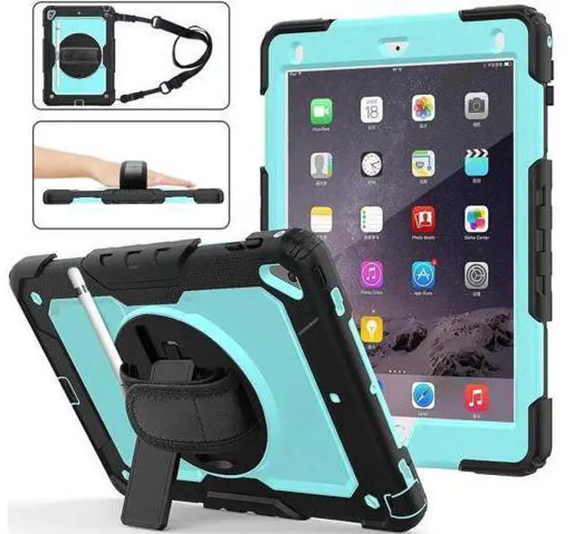 Main image of iPad 6th 5th Generation Case New iPad 9.7 Inch 2018 2017 Case Full-body Shock Proof Hybrid Armor Protective Case Cover with 360 Rotating Stand & Strap for Apple iPad 5th / 6th iPad Air 2 iPad Pro 9.7