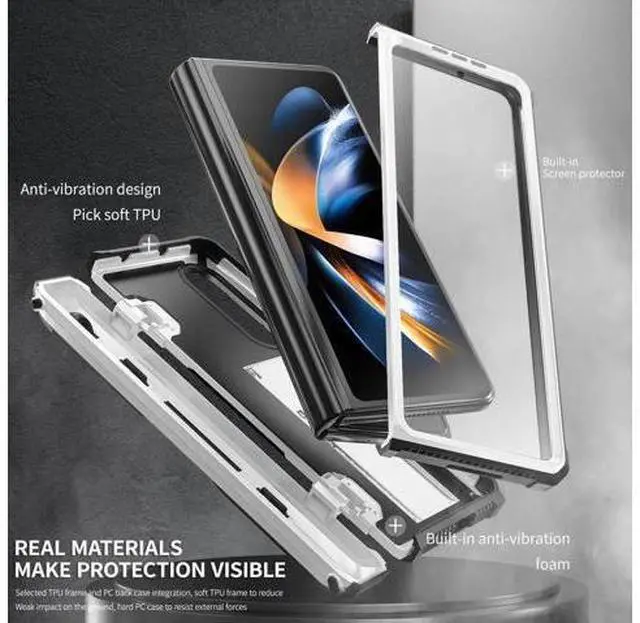 Alt view image 3 of 7 - Case for Samsung Galaxy Z Fold 4 2022 5G, Military-Grade Full-Body Shockproof Rugged Bumper Case Cover with Built-in Screen Protector & Kickstand & S Pen Slot White