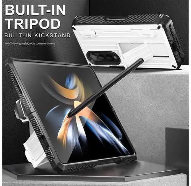 Alt view image 4 of 7 - Case for Samsung Galaxy Z Fold 4 2022 5G, Military-Grade Full-Body Shockproof Rugged Bumper Case Cover with Built-in Screen Protector & Kickstand & S Pen Slot White