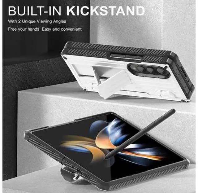Alt view image 5 of 7 - Case for Samsung Galaxy Z Fold 4 2022 5G, Military-Grade Full-Body Shockproof Rugged Bumper Case Cover with Built-in Screen Protector & Kickstand & S Pen Slot White