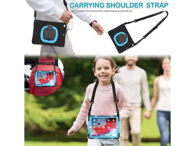 Alt view image 2 of 7 - iPad 8th 7th Generation Case, iPad 10.2 inch Case 2020 2019, Heavy Duty Rugged Kids Cover with Rotating Stand/Pencil Holder/Carrying Strap Blue