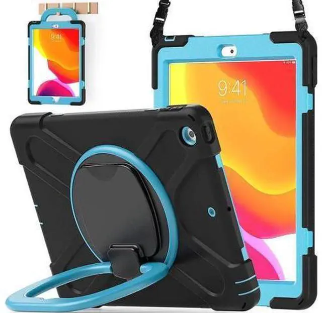 Main image of iPad 8th 7th Generation Case, iPad 10.2 inch Case 2020 2019, Heavy Duty Rugged Kids Cover with Rotating Stand/Pencil Holder/Carrying Strap Blue