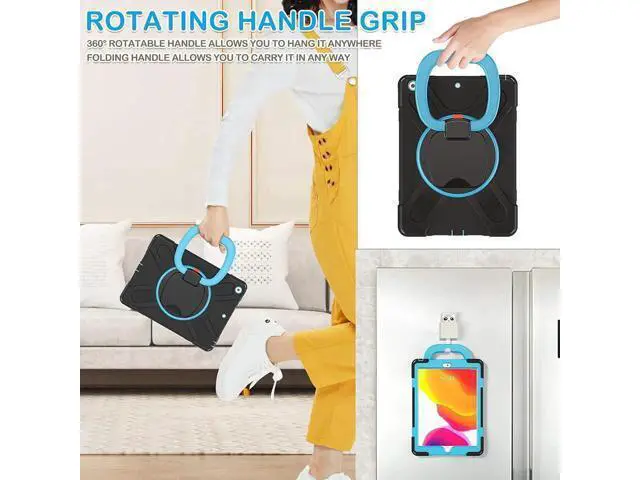 Alt view image 4 of 7 - iPad 8th 7th Generation Case, iPad 10.2 inch Case 2020 2019, Heavy Duty Rugged Kids Cover with Rotating Stand/Pencil Holder/Carrying Strap Blue