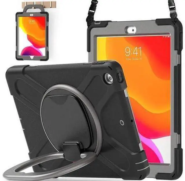 Main image of iPad 8th 7th Generation Case, iPad 10.2 inch Case 2020 2019, Heavy Duty Rugged Kids Cover with Rotating Stand/Pencil Holder/Carrying Strap Grey