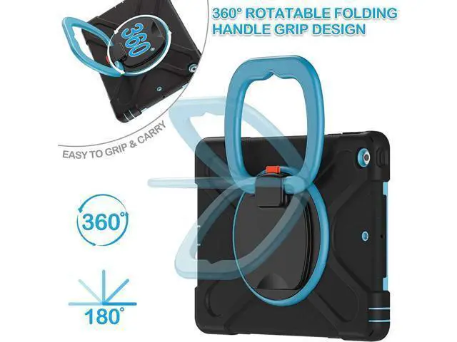Alt view image 7 of 7 - iPad 8th 7th Generation Case, iPad 10.2 inch Case 2020 2019, Heavy Duty Rugged Kids Cover with Rotating Stand/Pencil Holder/Carrying Strap Blue