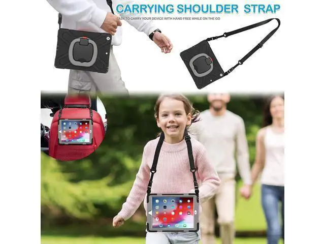 Alt view image 2 of 7 - iPad 8th 7th Generation Case, iPad 10.2 inch Case 2020 2019, Heavy Duty Rugged Kids Cover with Rotating Stand/Pencil Holder/Carrying Strap Grey