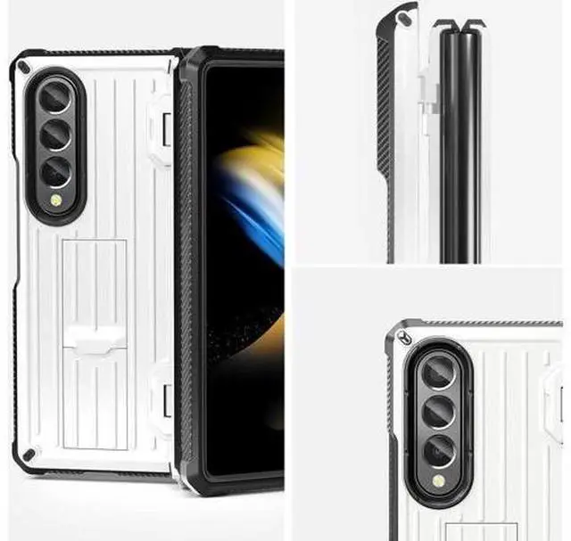 Alt view image 7 of 7 - Case for Samsung Galaxy Z Fold 4 2022 5G, Military-Grade Full-Body Shockproof Rugged Bumper Case Cover with Built-in Screen Protector & Kickstand & S Pen Slot White