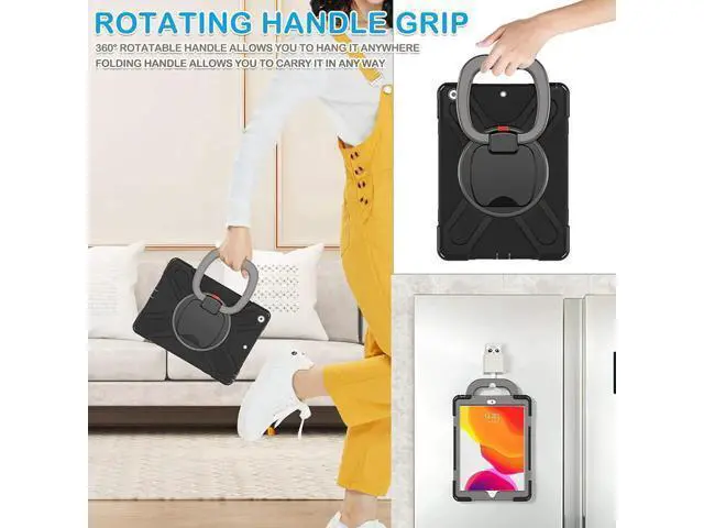 Alt view image 4 of 7 - iPad 8th 7th Generation Case, iPad 10.2 inch Case 2020 2019, Heavy Duty Rugged Kids Cover with Rotating Stand/Pencil Holder/Carrying Strap Grey