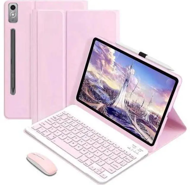 Main image of Bluetooth Keyboard Case with Mouse for Lenovo Tab P12 12.7 inch 2024 2023 TB370FU TB371FC Protective Cover with Wireless Mouse / Keyboard Pink