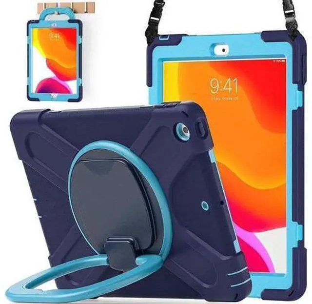 Main image of iPad 8th 7th Generation Case, iPad 10.2 inch Case 2020 2019, Heavy Duty Rugged Kids Cover with Rotating Stand/Pencil Holder/Carrying Strap Navy Blue