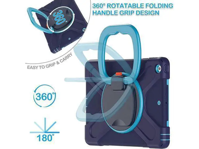 Alt view image 2 of 7 - iPad 8th 7th Generation Case, iPad 10.2 inch Case 2020 2019, Heavy Duty Rugged Kids Cover with Rotating Stand/Pencil Holder/Carrying Strap Navy Blue