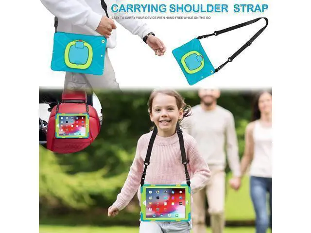 Alt view image 7 of 7 - iPad 8th 7th Generation Case, iPad 10.2 inch Case 2020 2019, Heavy Duty Rugged Kids Cover with Rotating Stand/Pencil Holder/Carrying Strap Light Blue