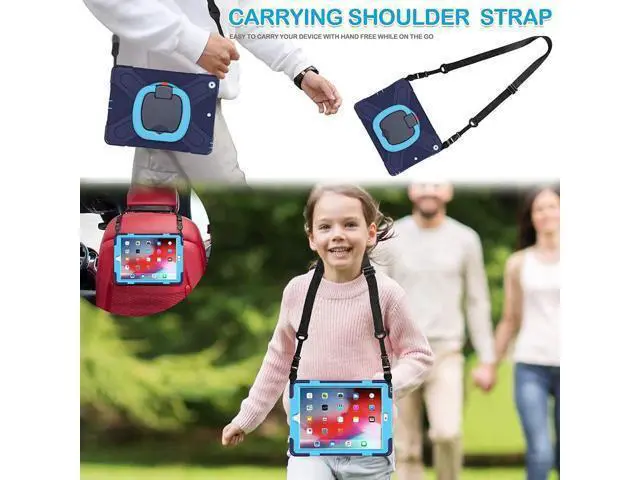 Alt view image 4 of 7 - iPad 8th 7th Generation Case, iPad 10.2 inch Case 2020 2019, Heavy Duty Rugged Kids Cover with Rotating Stand/Pencil Holder/Carrying Strap Navy Blue