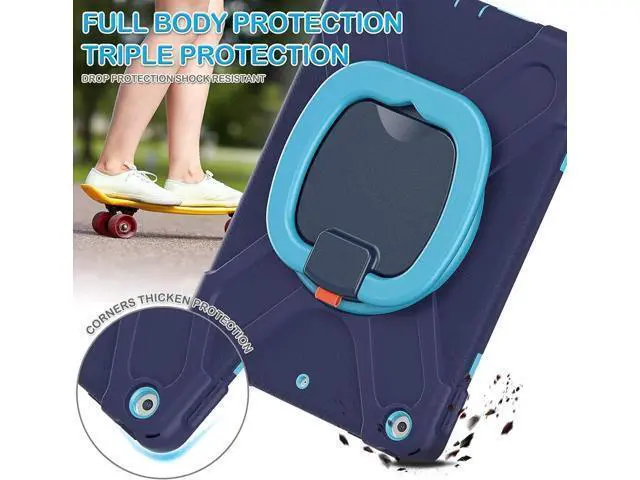 Alt view image 6 of 7 - iPad 8th 7th Generation Case, iPad 10.2 inch Case 2020 2019, Heavy Duty Rugged Kids Cover with Rotating Stand/Pencil Holder/Carrying Strap Navy Blue