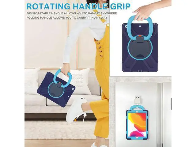 Alt view image 7 of 7 - iPad 8th 7th Generation Case, iPad 10.2 inch Case 2020 2019, Heavy Duty Rugged Kids Cover with Rotating Stand/Pencil Holder/Carrying Strap Navy Blue