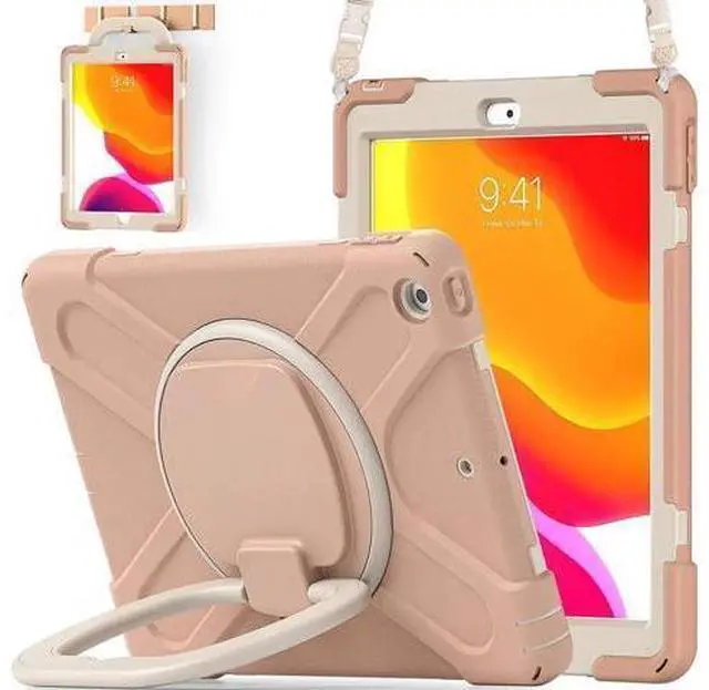Main image of iPad 8th 7th Generation Case, iPad 10.2 inch Case 2020 2019, Heavy Duty Rugged Kids Cover with Rotating Stand/Pencil Holder/Carrying Strap Rose Gold