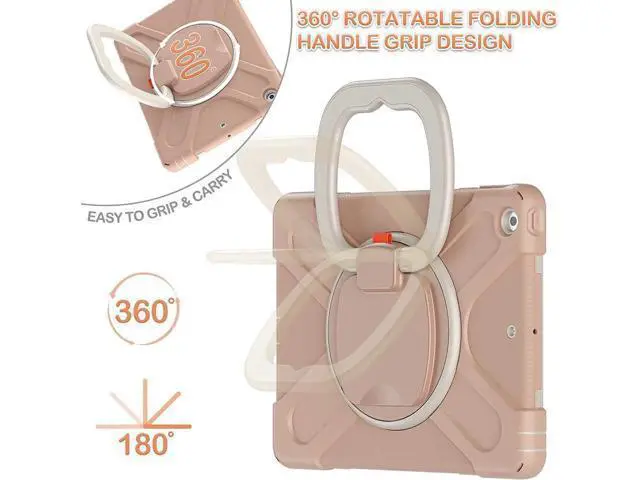 Alt view image 2 of 7 - iPad 8th 7th Generation Case, iPad 10.2 inch Case 2020 2019, Heavy Duty Rugged Kids Cover with Rotating Stand/Pencil Holder/Carrying Strap Rose Gold