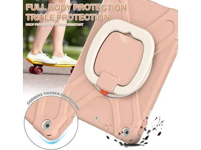 Alt view image 3 of 7 - iPad 8th 7th Generation Case, iPad 10.2 inch Case 2020 2019, Heavy Duty Rugged Kids Cover with Rotating Stand/Pencil Holder/Carrying Strap Rose Gold