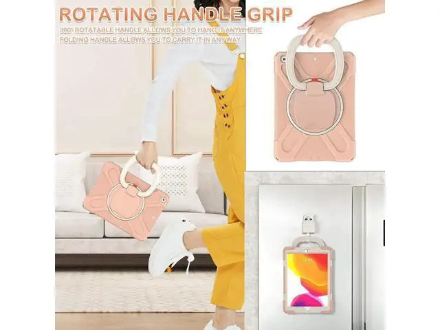 Alt view image 4 of 7 - iPad 8th 7th Generation Case, iPad 10.2 inch Case 2020 2019, Heavy Duty Rugged Kids Cover with Rotating Stand/Pencil Holder/Carrying Strap Rose Gold