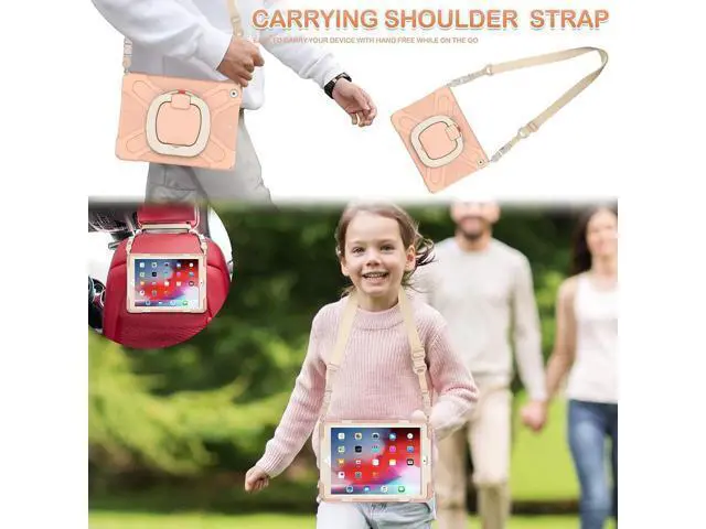 Alt view image 7 of 7 - iPad 8th 7th Generation Case, iPad 10.2 inch Case 2020 2019, Heavy Duty Rugged Kids Cover with Rotating Stand/Pencil Holder/Carrying Strap Rose Gold