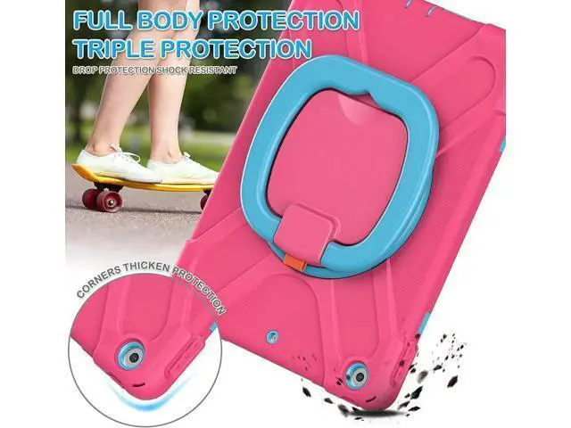 Alt view image 7 of 7 - iPad 8th 7th Generation Case, iPad 10.2 inch Case 2020 2019, Heavy Duty Rugged Kids Cover with Rotating Stand/Pencil Holder/Carrying Strap Rose Red