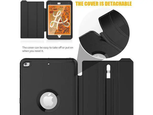 Alt view image 7 of 7 - iPad Mini 5 Case iPad Mini 4 Case Smart Case Protective Cover Auto Sleep Wake with Stylus Holder Three Layer Drop Protection Heavy Duty Stand Case for iPad Mini 5th / 4th Gen Black