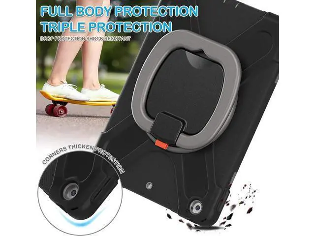 Alt view image 7 of 7 - iPad 8th 7th Generation Case, iPad 10.2 inch Case 2020 2019, Heavy Duty Rugged Kids Cover with Rotating Stand/Pencil Holder/Carrying Strap Grey
