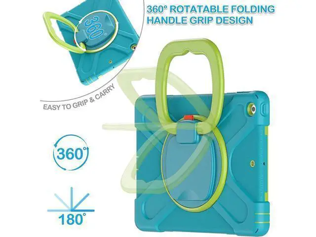 Alt view image 5 of 7 - iPad 8th 7th Generation Case, iPad 10.2 inch Case 2020 2019, Heavy Duty Rugged Kids Cover with Rotating Stand/Pencil Holder/Carrying Strap Light Blue