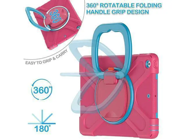 Alt view image 3 of 7 - iPad 8th 7th Generation Case, iPad 10.2 inch Case 2020 2019, Heavy Duty Rugged Kids Cover with Rotating Stand/Pencil Holder/Carrying Strap Rose Red