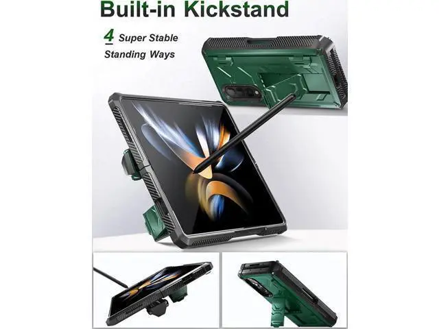 Alt view image 2 of 7 - For Samsung Galaxy Z Fold 4 Case with S Pen Holder Built-in Kickstand & Screen Protector, 360° Full-Body & Hinge Protection Rugged Heavy Duty Phone Cover for Galaxy Z Fold 4 2022 5G Green