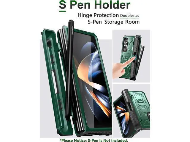 Alt view image 5 of 7 - For Samsung Galaxy Z Fold 4 Case with S Pen Holder Built-in Kickstand & Screen Protector, 360° Full-Body & Hinge Protection Rugged Heavy Duty Phone Cover for Galaxy Z Fold 4 2022 5G Green