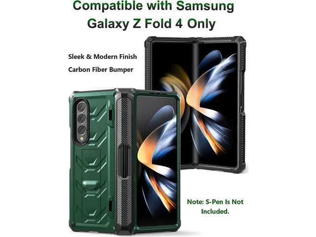 Alt view image 4 of 7 - For Samsung Galaxy Z Fold 4 Case with S Pen Holder Built-in Kickstand & Screen Protector, 360° Full-Body & Hinge Protection Rugged Heavy Duty Phone Cover for Galaxy Z Fold 4 2022 5G Green