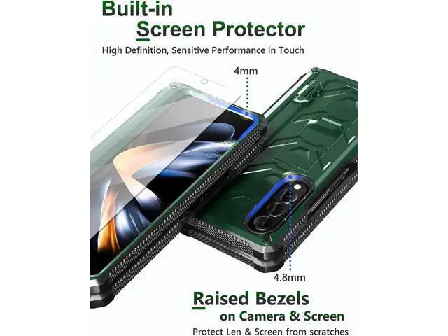 Alt view image 3 of 7 - For Samsung Galaxy Z Fold 4 Case with S Pen Holder Built-in Kickstand & Screen Protector, 360° Full-Body & Hinge Protection Rugged Heavy Duty Phone Cover for Galaxy Z Fold 4 2022 5G Green