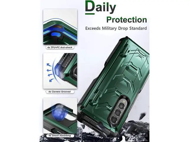 Alt view image 6 of 7 - For Samsung Galaxy Z Fold 4 Case with S Pen Holder Built-in Kickstand & Screen Protector, 360° Full-Body & Hinge Protection Rugged Heavy Duty Phone Cover for Galaxy Z Fold 4 2022 5G Green