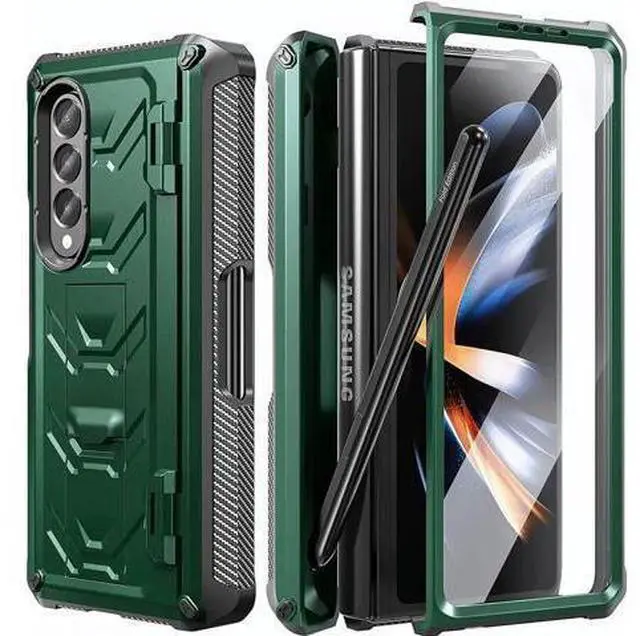 Main image of For Samsung Galaxy Z Fold 4 Case with S Pen Holder Built-in Kickstand & Screen Protector, 360° Full-Body & Hinge Protection Rugged Heavy Duty Phone Cover for Galaxy Z Fold 4 2022 5G Green