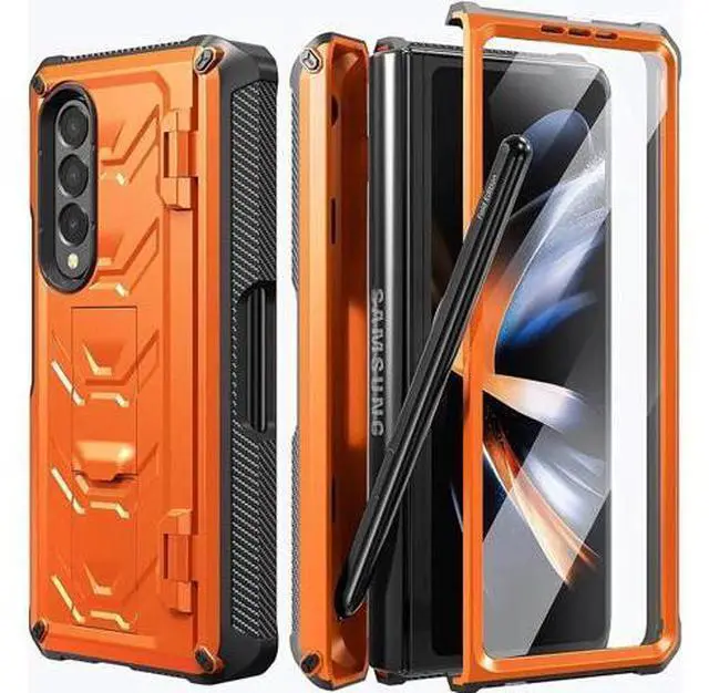Main image of For Samsung Galaxy Z Fold 4 Case with S Pen Holder Built-in Kickstand & Screen Protector, 360° Full-Body & Hinge Protection Rugged Heavy Duty Phone Cover for Galaxy Z Fold 4 2022 5G Orange