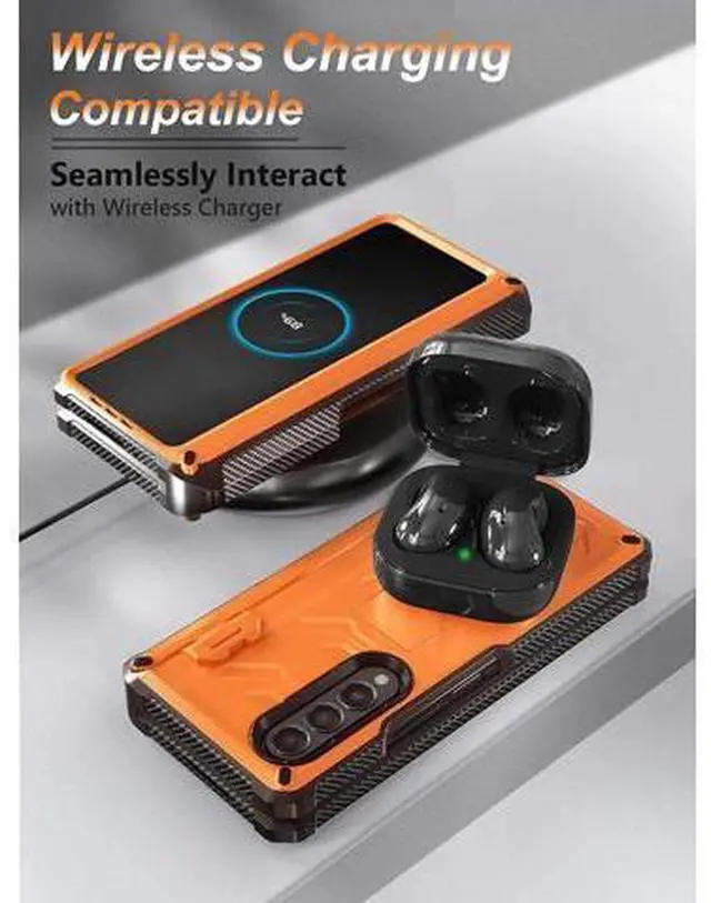 Alt view image 7 of 7 - For Samsung Galaxy Z Fold 4 Case with S Pen Holder Built-in Kickstand & Screen Protector, 360° Full-Body & Hinge Protection Rugged Heavy Duty Phone Cover for Galaxy Z Fold 4 2022 5G Orange