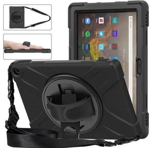 Main image of Amazon Kindle Fire HD 10 / Fire HD 10 Plus 11th Generation 2021 Case, Shockproof Rugged Drop Protection Cover with Pencil Holder and Rotating Kickstand Hand Strap / Shoulder Strap