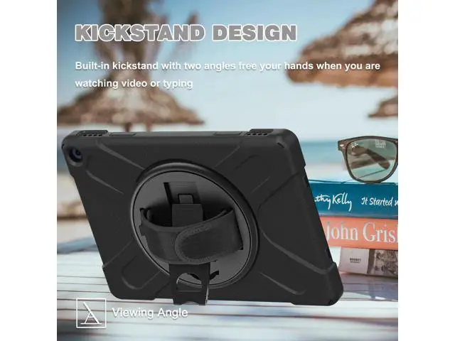 Alt view image 2 of 7 - Amazon Kindle Fire HD 10 / Fire HD 10 Plus 11th Generation 2021 Case, Shockproof Rugged Drop Protection Cover with Pencil Holder and Rotating Kickstand Hand Strap / Shoulder Strap