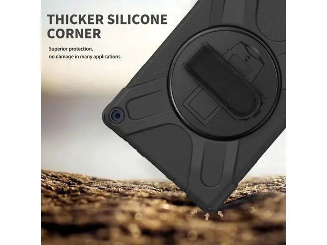 Alt view image 4 of 7 - Amazon Kindle Fire HD 10 / Fire HD 10 Plus 11th Generation 2021 Case, Shockproof Rugged Drop Protection Cover with Pencil Holder and Rotating Kickstand Hand Strap / Shoulder Strap