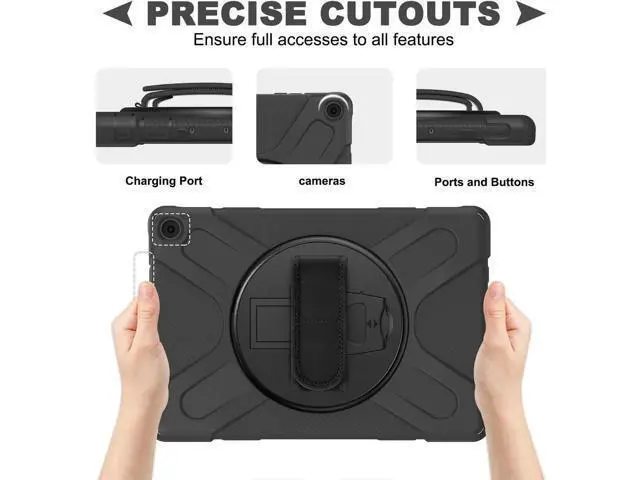 Alt view image 6 of 7 - Amazon Kindle Fire HD 10 / Fire HD 10 Plus 11th Generation 2021 Case, Shockproof Rugged Drop Protection Cover with Pencil Holder and Rotating Kickstand Hand Strap / Shoulder Strap