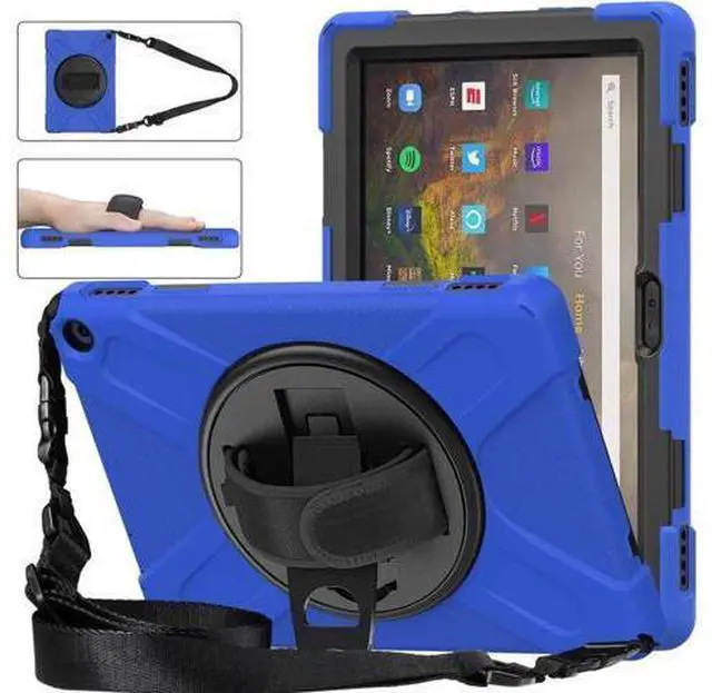 Main image of Amazon Kindle Fire HD 10 / Fire HD 10 Plus 11th Generation 2021 Case, Shockproof Rugged Drop Protection Cover with Pencil Holder and Rotating Kickstand Hand Strap / Shoulder Strap Blue