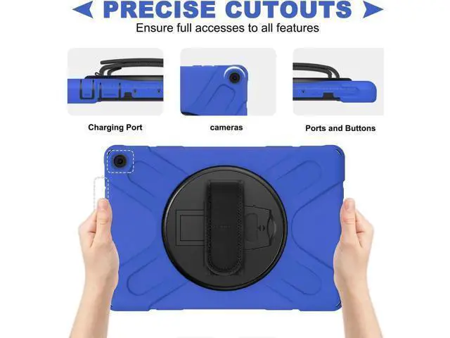 Alt view image 4 of 7 - Amazon Kindle Fire HD 10 / Fire HD 10 Plus 11th Generation 2021 Case, Shockproof Rugged Drop Protection Cover with Pencil Holder and Rotating Kickstand Hand Strap / Shoulder Strap Blue