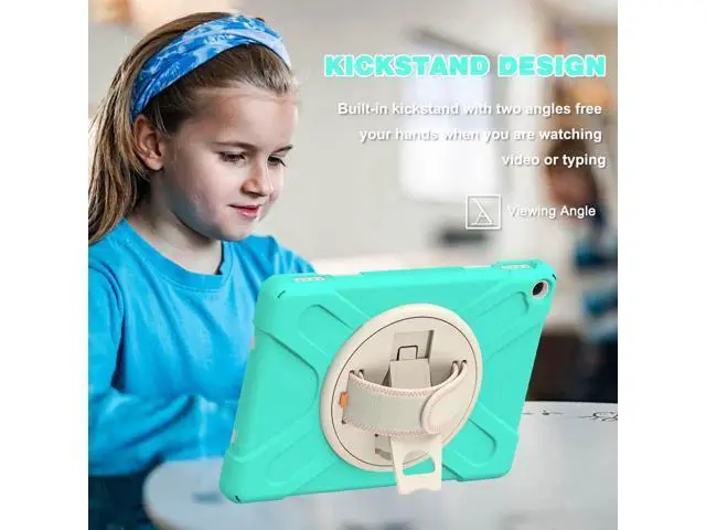 Alt view image 2 of 7 - Amazon Kindle Fire HD 10 / Fire HD 10 Plus 11th Generation 2021 Case, Shockproof Rugged Drop Protection Cover with Pencil Holder and Rotating Kickstand Hand Strap / Shoulder Strap Green
