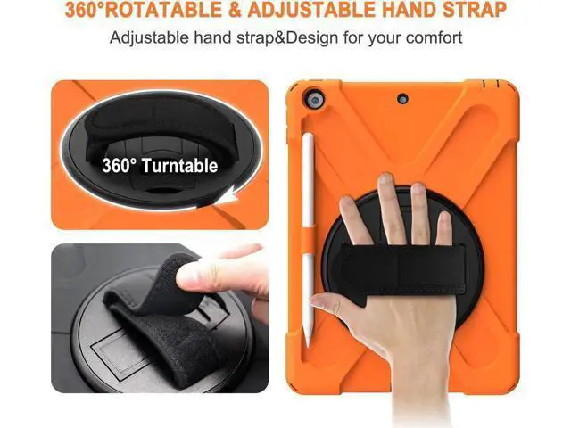 Alt view image 6 of 7 - New iPad 10.2 Case 2019 iPad 7th Generation Case Cover with Pencil Holder / Rotatable Stand / Hand Strap and Shoulder Belt Shockproof Case for iPad 10.2 inch 2019 Tablet A2197 A2198 A2200 Orange