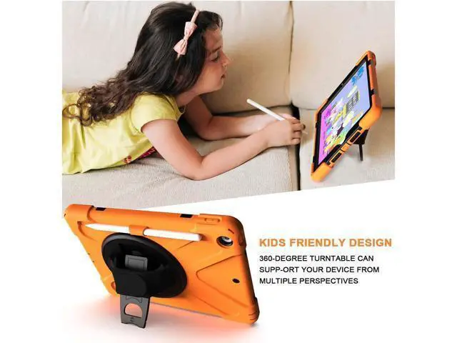 Alt view image 7 of 7 - New iPad 10.2 Case 2019 iPad 7th Generation Case Cover with Pencil Holder / Rotatable Stand / Hand Strap and Shoulder Belt Shockproof Case for iPad 10.2 inch 2019 Tablet A2197 A2198 A2200 Orange