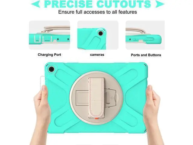 Alt view image 3 of 7 - Amazon Kindle Fire HD 10 / Fire HD 10 Plus 11th Generation 2021 Case, Shockproof Rugged Drop Protection Cover with Pencil Holder and Rotating Kickstand Hand Strap / Shoulder Strap Green