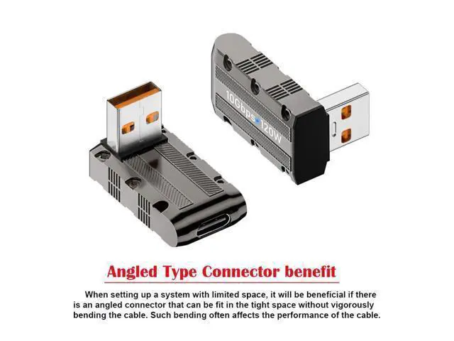 Alt view image 4 of 7 - USB-C USB 3.1 Type C Female to USB 3.0 Type-A Male 90 Degree Down Angled Low Profile Type 10Gbps Data 120W Power Adapter Mecha Cyberpunk Style