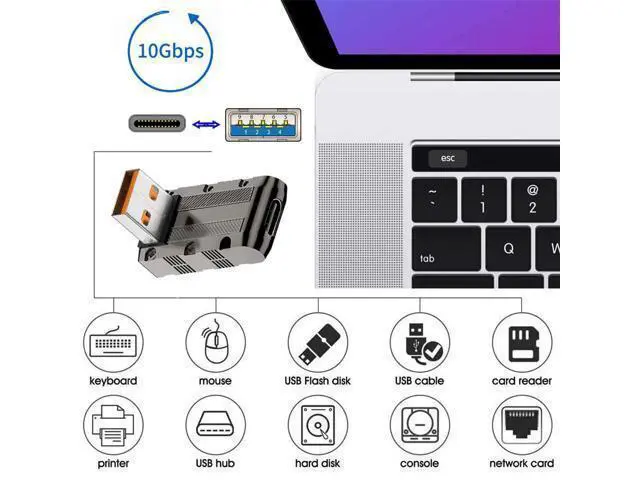 Alt view image 5 of 7 - USB-C USB 3.1 Type C Female to USB 3.0 Type-A Male 90 Degree Down Angled Low Profile Type 10Gbps Data 120W Power Adapter Mecha Cyberpunk Style