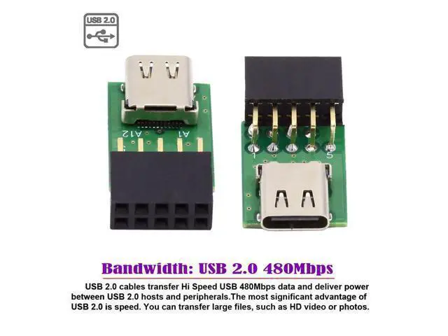 Alt view image 5 of 7 - Single Port USB 3.1 Type C USB-C Female to USB 2.0 Motherboard 9pin 10pin Header Adapter PCBA 480Mbps